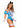 Leg Avenue Curious Miss Alice Lace Trimmed Garter Bodysuit with Sheer Panels, Puff Sleeves, Apron, and Bow Headband - Blue/White - Small - 4 Piece