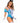 Leg Avenue Curious Miss Alice Lace Trimmed Garter Bodysuit with Sheer Panels, Puff Sleeves, Apron, and Bow Headband - Blue/White - Small - 4 Piece