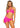 Leg Avenue Rhinestone Mesh Bra Top with Ring Accent, G-String Panty and Matching Sarong - Neon Pink/Pink - Medium - 3 Pieces